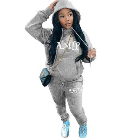﻿Amip Womens Grey Hoodie Sweatsuit